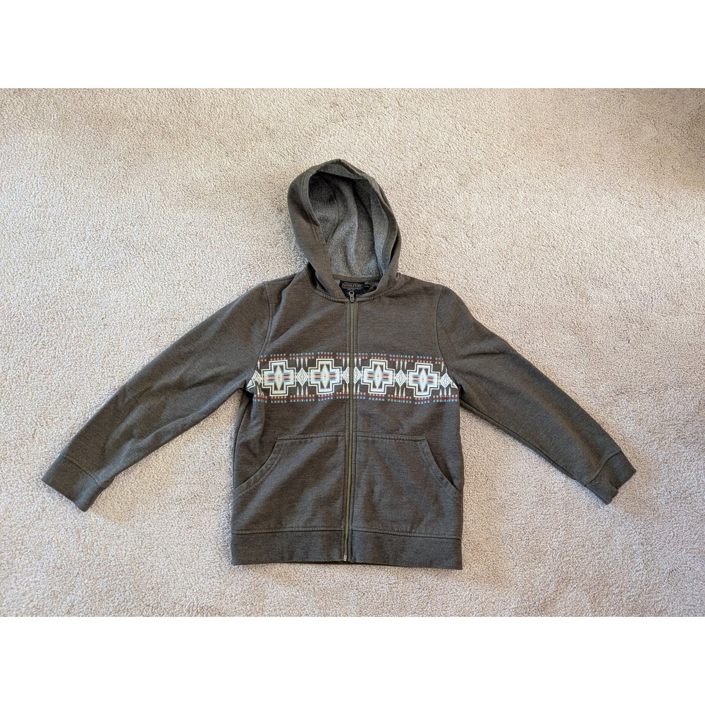 Pendleton Zip-Front Hoodie Fleece Brown Olive Southwestern Pattern